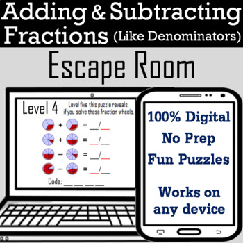 Preview of Adding & Subtracting Fractions With Like Denominators Game: Digital Escape Room