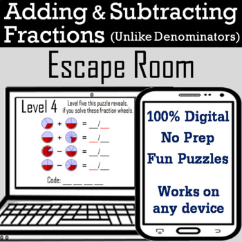 Preview of Adding & Subtracting Fractions With Unlike Denominators Digital Escape Room