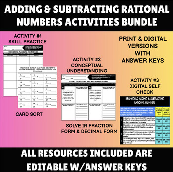 Preview of Adding & Subtracting Fractions and Decimals Activities Bundle