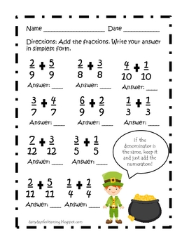 adding subtracting fractions with like denominators by primary grace