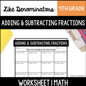 Preview of Adding & Subtracting Fractions with Like Denominators | Printable & Easel
