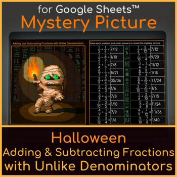 Preview of Adding & Subtracting Fractions with Unlike Denominators | Halloween Pixel Art 