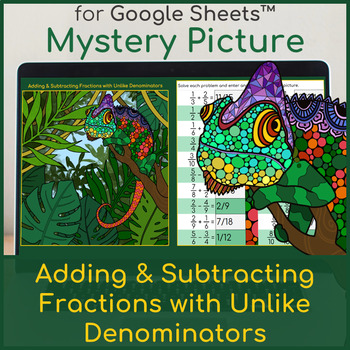 Preview of Adding & Subtracting Fractions with Unlike Denominators | Pixel Art Chameleon