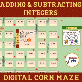 Preview of Adding & Subtracting Integers DIGITAL MAZE | INSTANT FEEDBACK | HALLOWEEN & FALL