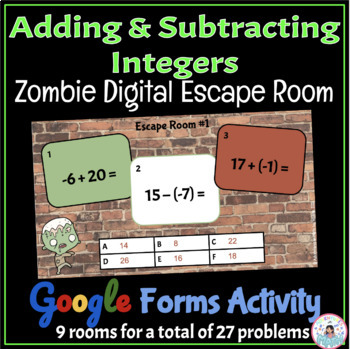 Preview of Adding & Subtracting Integers Digital Math Zombie Escape Room - Google