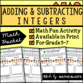 Adding & Subtracting Integers Fun Activity Worksheet - Tug