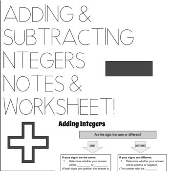 Preview of Adding & Subtracting Integers Notes and Practice Worksheet