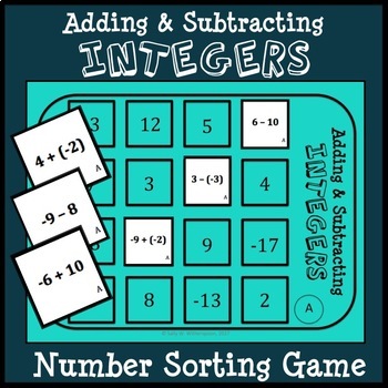 Preview of Adding & Subtracting Integers Math Game, Integer Math Center, Number Sort