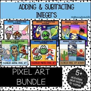 Preview of Adding + Subtracting Integers Pixel Art BUNDLE for Middle Schoolers | Math