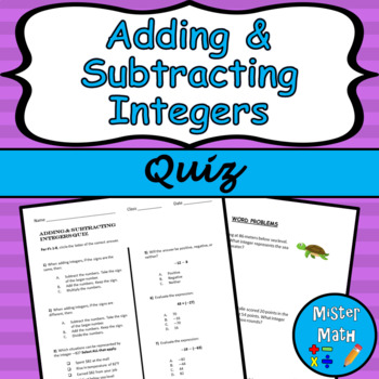 Preview of Adding & Subtracting Integers Quiz