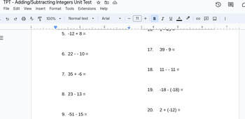 Preview of Adding & Subtracting Integers Quiz, Practice Quiz, Assessment - Modified