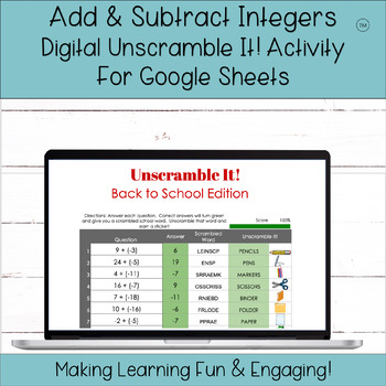 Preview of Adding & Subtracting Integers Self-Grading Self-Checking Digital Activity