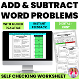 Adding Subtracting Integers Word Problems Digital Self Checking Worksheet Print
