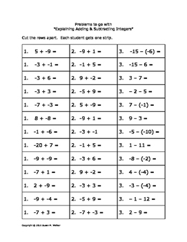 subtracting integers worksheet education.com