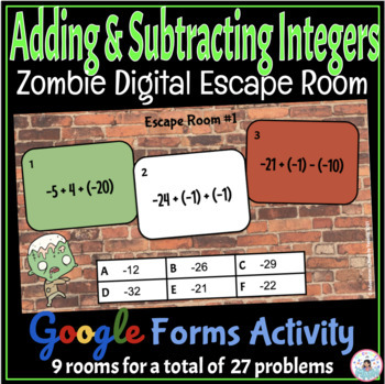 Preview of Adding & Subtracting Integers with 3 & 4 Terms - Digital Math Zombie Escape Room