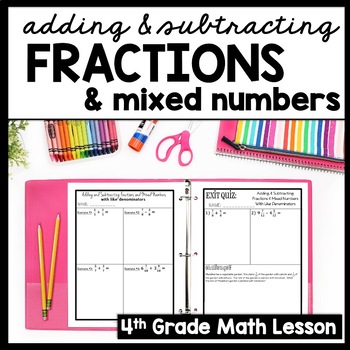 Preview of Adding & Subtracting Mixed Numbers with Like Denominators Fraction Review Packet