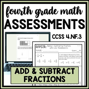 Preview of Adding & Subtracting Fractions with Like Denominators Quiz Review Pre Assessment