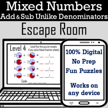Preview of Adding & Subtracting Mixed Numbers With Unlike Denominators: Digital Escape Room