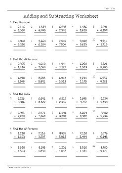Adding & Subtracting Multi-Digit Whole Numbers - 4.NBT.4 Worksheets