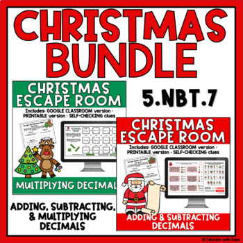 Preview of Adding, Subtracting, & Multiplying Decimals CHRISTMAS ESCAPE ROOM BUNDLE