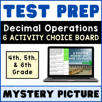 Preview of 4th 5th 6th Grade Math ⭐ Decimal Operations ⭐  TEST PREP Mystery CHOICE BOARD