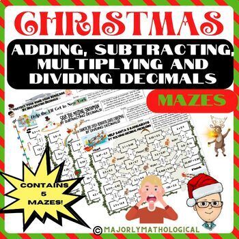 Preview of Adding, Subtracting, Multiplying & Dividing Decimals Christmas Maze Worksheets