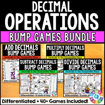 Preview of Add, Subtract, Multiply & Divide Decimal Operations Review Worksheet Games Math