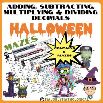 Preview of Adding, Subtracting, Multiplying & Dividing Decimals Halloween Mazes