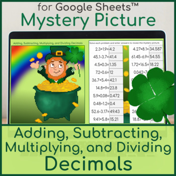 Preview of Adding, Subtracting, Multiplying & Dividing Decimals St. Patrick's Day Pixel Art