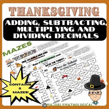 Preview of Adding, Subtracting, Multiplying & Dividing Decimals Thanksgiving Mazes