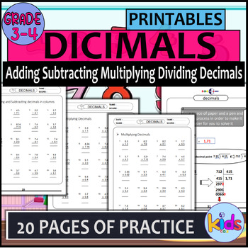 Preview of Adding Subtracting Multiplying Dividing Decimals Worksheets Activities