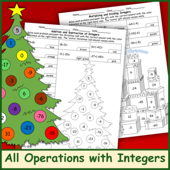 Preview of Adding, Subtracting, Multiplying, Dividing Integers Christmas