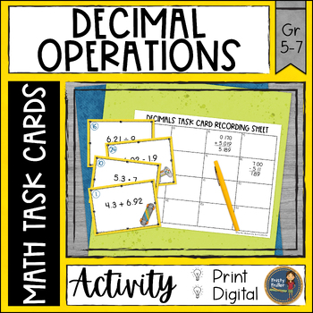 Preview of Decimals Operations Math Task Cards - Adding Subtracting Multiplying & Dividing