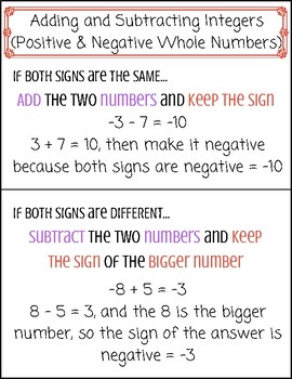 integers subtracting adding sheet cheat multiplying dividing