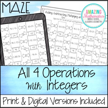 Preview of Adding, Subtracting, Multiplying, and Dividing Integers Maze Worksheet