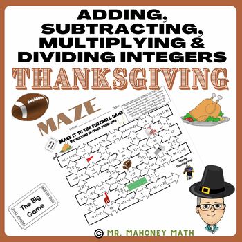 Preview of Adding, Subtracting, Multiplying and Dividing Integers Thanksgiving Maze