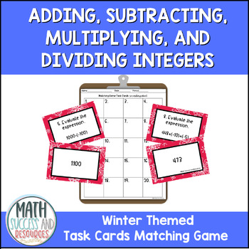 Preview of Adding Subtracting Multiplying and Dividing Integers Winter Matching Game