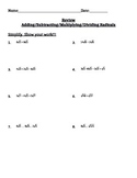 Adding, Subtracting, Multiplying, and Dividing Radicals Review
