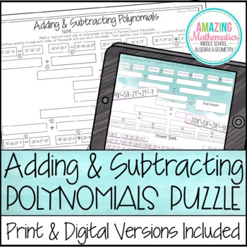 Preview of Adding & Subtracting Polynomials Puzzle Worksheet - March Madness Inspired