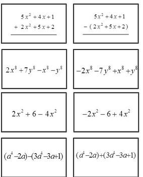 Preview of Adding & Subtracting Polynomials Card Match Game