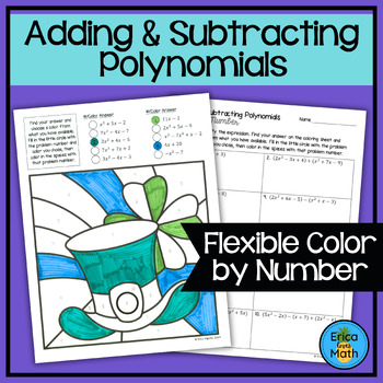 Preview of Adding & Subtracting Polynomials Color by Number Activity for St. Patrick’s Day