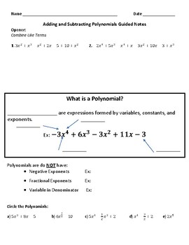 adding and subtracting polynomials assignment