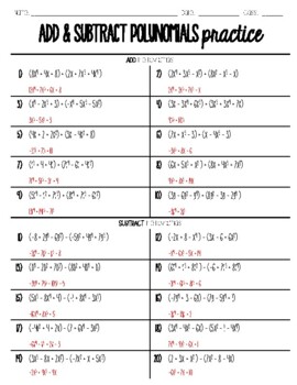 adding and subtracting polynomials practice and problem solving c