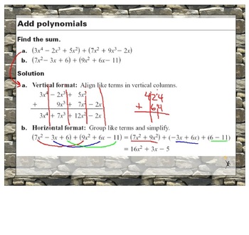 Preview of Adding & Subtracting Polynomials Promethean Notes