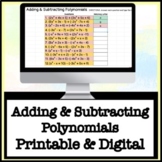 Adding Subtracting Polynomials Self Checking Digital Print