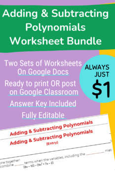 Preview of Adding & Subtracting Polynomials Worksheet