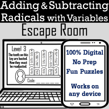 Preview of Adding & Subtracting Radicals with Variables Activity: Digital Escape Room Game