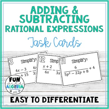 Preview of Adding & Subtracting Rational Expressions Task Cards