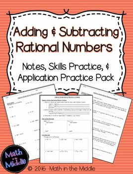 Preview of Adding & Subtracting Rational Numbers - Notes, Practice, and Application Pack