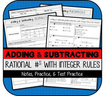 Preview of Adding & Subtracting Rational Numbers with Integer Rules NOTES & PRACTICE